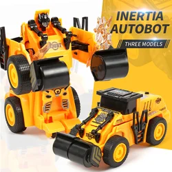 Inertial Yellow Engineering Car Robot Presses Deformation Toy Shoveling Snow Open Earth-moving Road Car Kid's Toy Birthday Gift