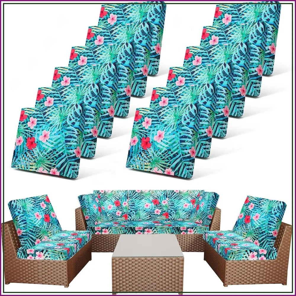 12 Pc Patio Stretch Cushion Covers Colorful Palm Leaf Outdoor Furniture Seat Protector