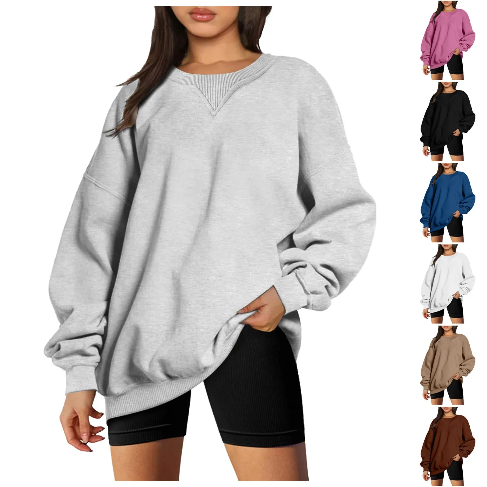 

Womens Autumn And Winter Loose Top Solid Color Shoulder Sleeve Hoodless Pullover Sweatshirt Hooded Sweatshirt Women Zippe Warm