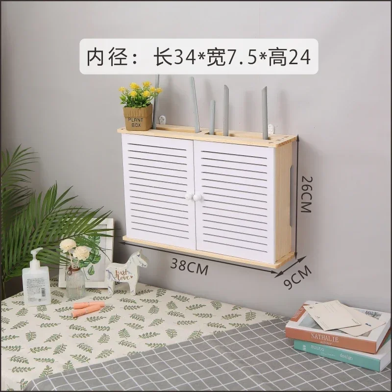 Punch-free WiFi Storage Rack - Solid Wood Wall-mounted Wireless Router Storage Box, Cat Shielding Set-top Box Shelf for Househol