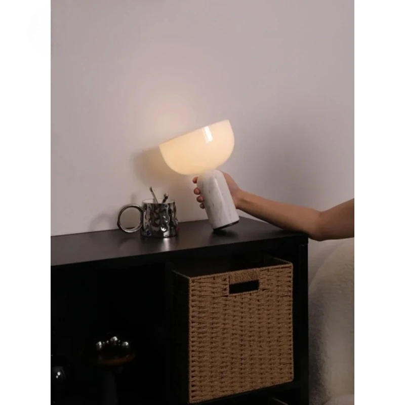 

Danish Ins style marble rechargeable desk lamp with high-end French style bedroom bedside atmosphere decoration desk lamp USB
