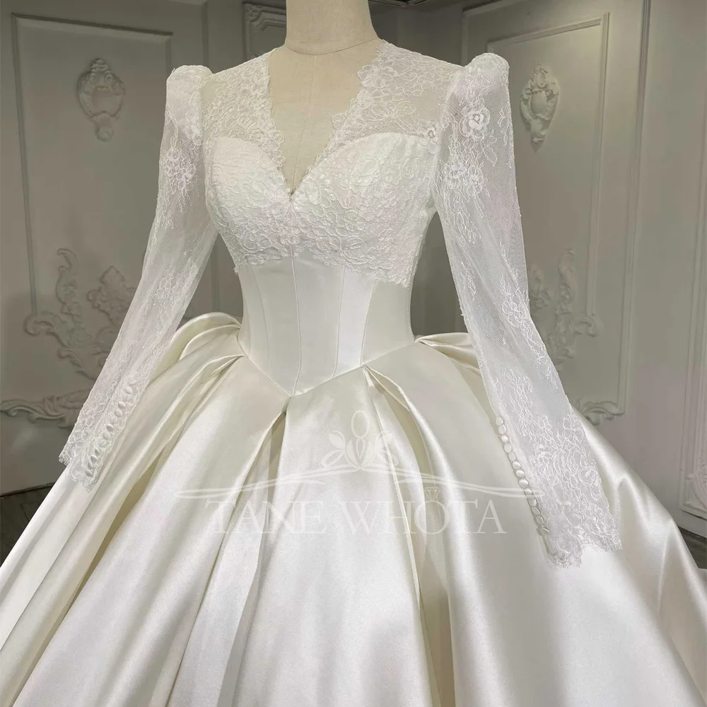 Настраиваемое свадебное платье с v-образным вырезом, длинными рукавами, вышивкой на молнии и пуговицами для женщин