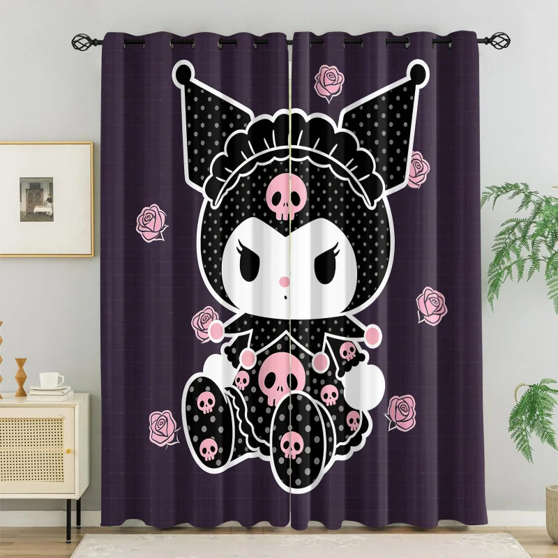 

Шторы Kuromi Sanrio в готическом стиле с принтом фиолетовых роз и черепов, для спальни девочек, аниме-декор, темные шторы для дома