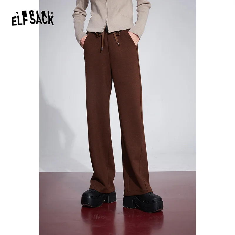 ELFSACK Sports Wide Pants Women 2023 Winter New High Waist Casual Dressy Trousers