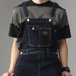 Amekaji Vintage Jeans Men Autumn Winter New Multi-pocket Plain Striped Overalls Straight Denim Jeans Retro Casual Long Trousers