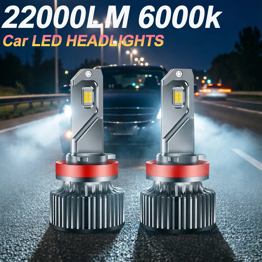 

2PCS H11 22000LM LED Headlights Bulbs 6000K White 3570 CSP ChLight Bulbs Turbo Fan headlamps