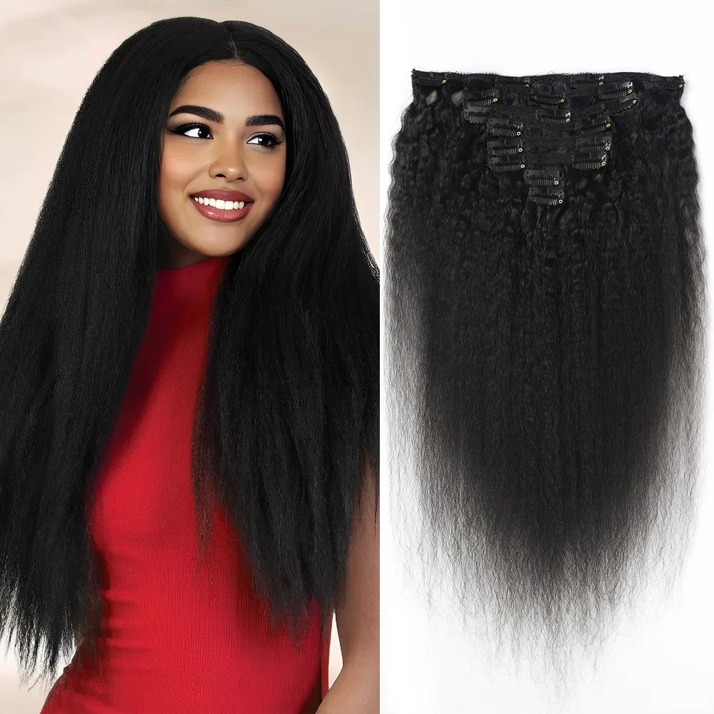 

Прямые шелковистые человеческие волосы Yaki, 100% необработанные бразильские заколки для волос Remy, настоящие человеческие волосы для женщин