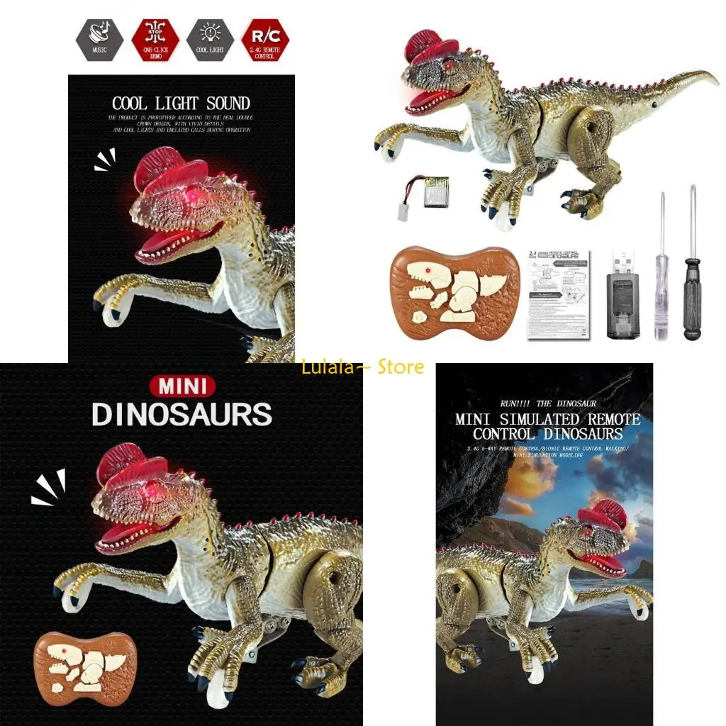 Y4QA Walking Dinosaur Toy Electric Dilophosaurus Flashing Eyes Simulation Dinosaur Model Action Figure Boys Favor Gift
