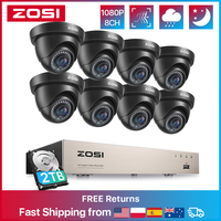 ZOSI 8CH 1080P Home Security Cameras System,H.265+ 8CH 5MP-Lite CCTV DVR 8pcs 2MP Surveillance Outdoor Indoor Dome Wired Cameras