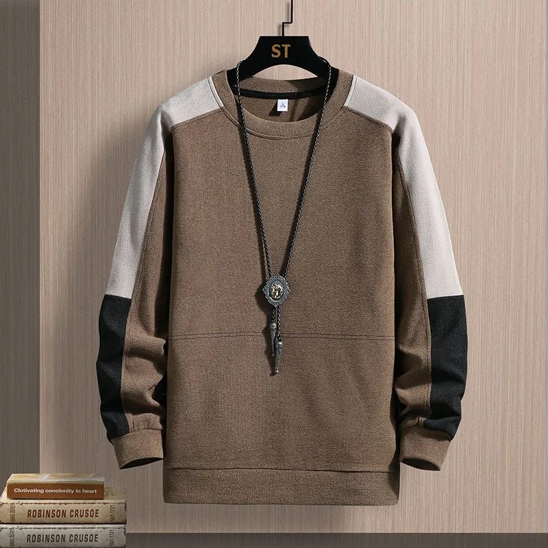 New Autumn Fashion Korean Version Patchwork Color Matching Round Neck Loose and Versatile Handsome Youth Long Sleeved Sweater