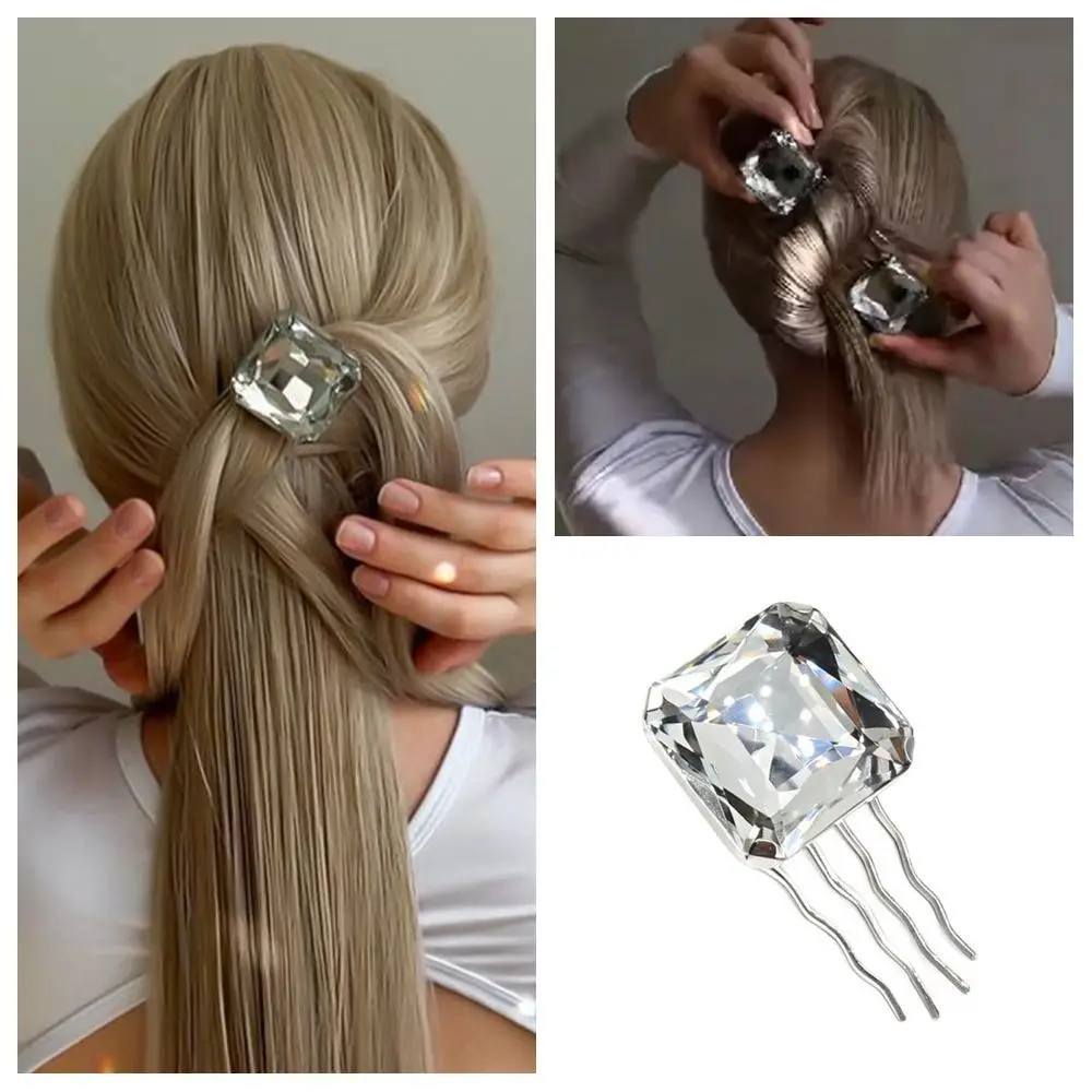 

New Design Exaggerated Crystal Headpiece Comb Square Versatile Rhinestone Hair Clip Simple Tiara Porm Party