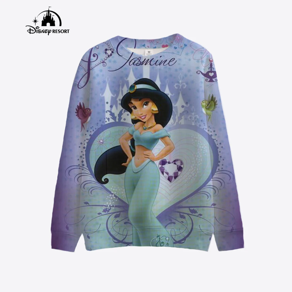 2024 Fall New Women\'s Fashion Casual Sweatshirt Disney Mermaid Princess Print Crew Neck Long Sleeve Ladies Pullover