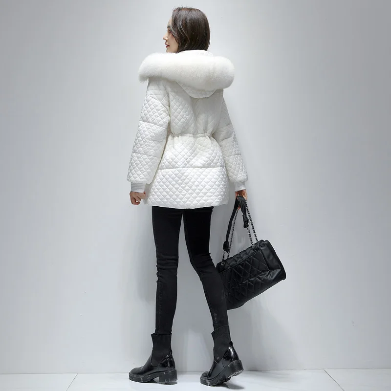 Winter 2023 Women 90% White Duck Down Jacket Real Natural Fox Fur Hooded Warm Thick Puffer Feather Coat Snow Outwear