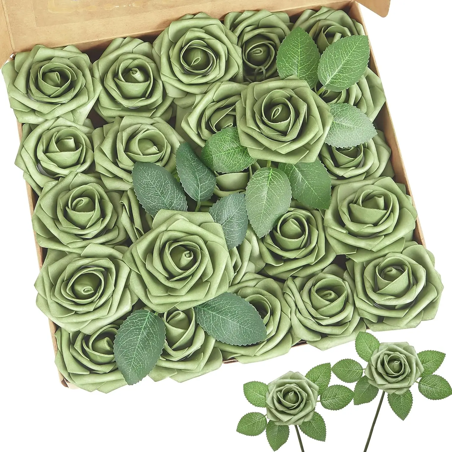 

100pcs Artificial Rose Flowers for DIY Wedding Bouquets Centerpieces, Elf Green Fake Roses with Stems for Bridal Shower