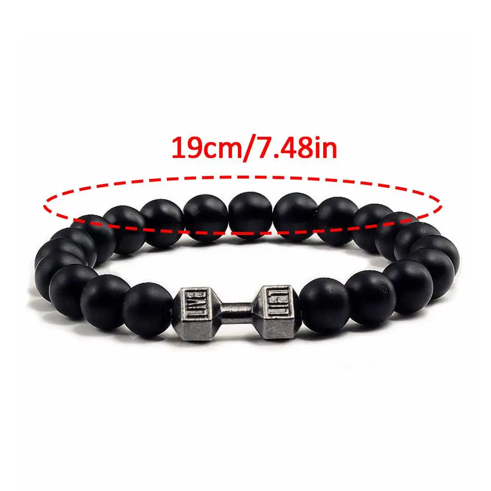 Natural Volcanic Lava Stone Dumbbell Bracelet Black Matte Beads Bracelets Natural Stone Barbell Energy Weights Bracelets