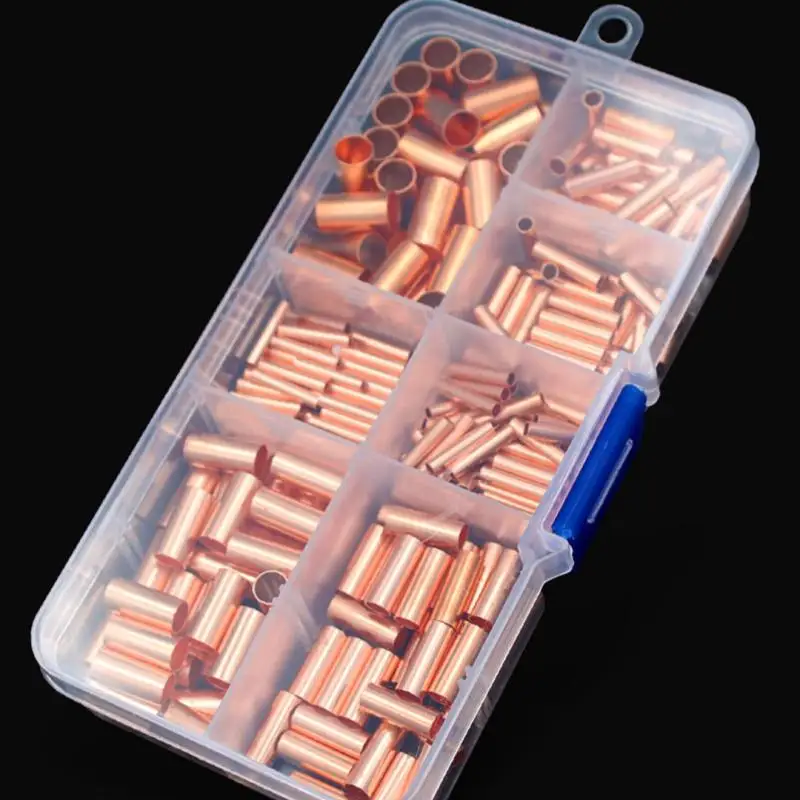 125/250/414/578Pcs Non Insulated Electrical Butt Terminal Assortment Kit Wire Ferrules Set 7 Size Copper Crimp Connector
