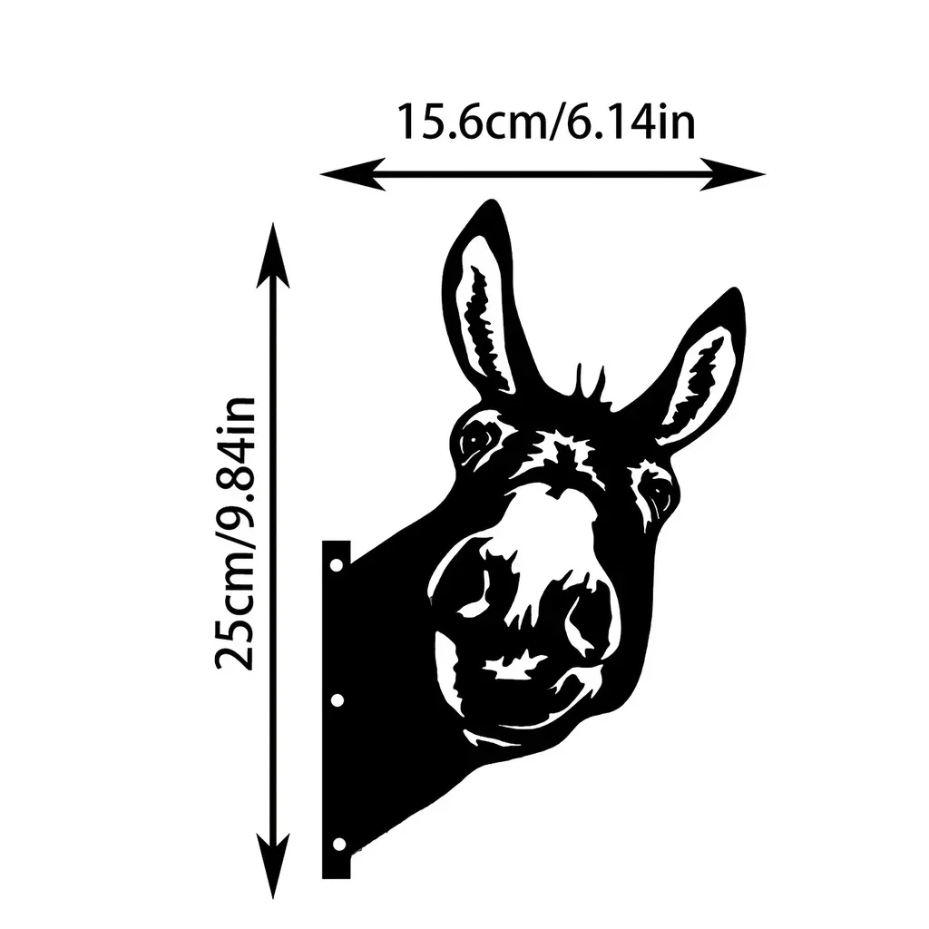 Vintage Donkey Head Iron Silhouette Wall Art Decoration for Garden Party Decor Cute Farmhouse Touch to Your Garden Fence