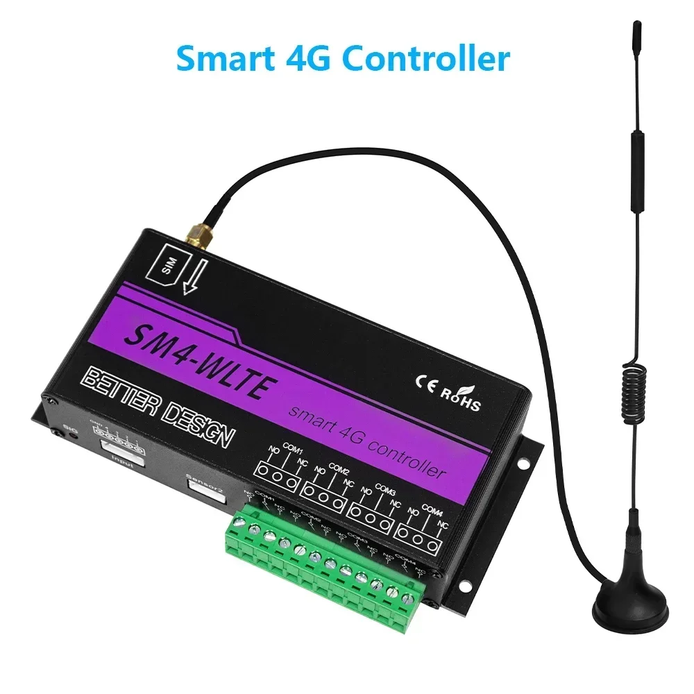 

4G Intelligent Remote Control Switch SM4-WLTE SMS Temperature and Humidity Control LTE Relay Controller GSM Garage Door Opener