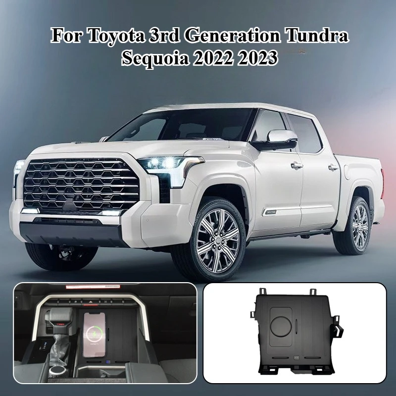 Carregador Sem Fio para Toyota Tundra Sequoia 3ª Geração 2022 2023, Suporte para Celular com Sistema Inteligente e Base de Carregamento Rápido