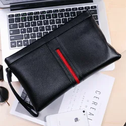 New Men's Leather Handbag Casual Large Capacity Soft Leather Top Layer Cowhide Handheld Bag Street Style Pure Color Trend
