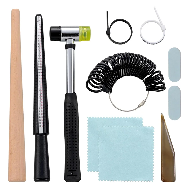ABVJ-Kit de fabricación de joyas para adultos, herramienta para dar forma al anillo, anillo curvo de fijación, Kit de reparación de medición de tamaño de Metal con mazo de joyería