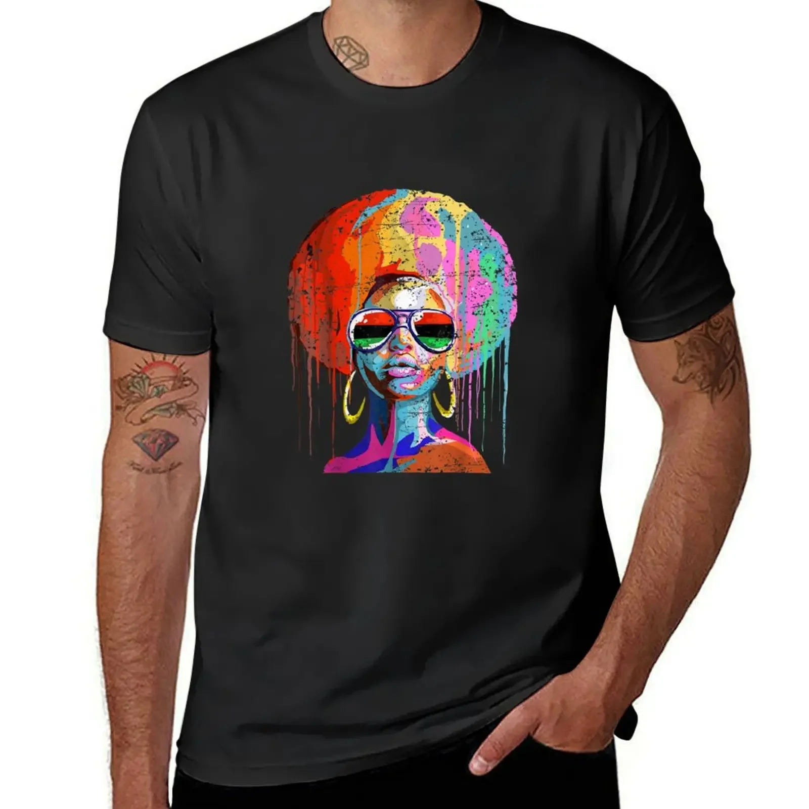 

Womens Black Queen Afro Melanin Dripping Art Black History T-Shirt plus size tops vintage sweat shirts, men