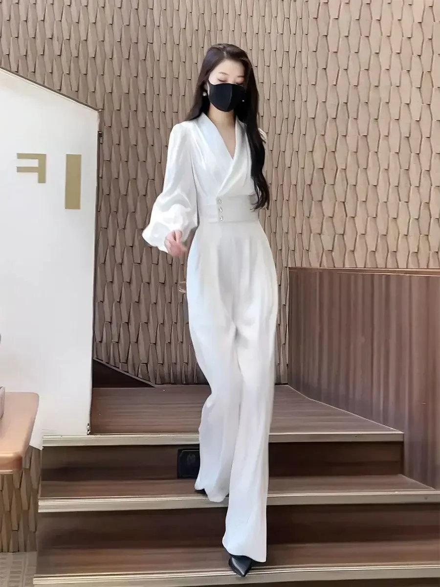 Blouse and Pant Sets for Women 2 Pieces White Wide Leg Holiday Outfits Trousers Woman Spring Autumn Shirt Wholesale Bulk Cheap D