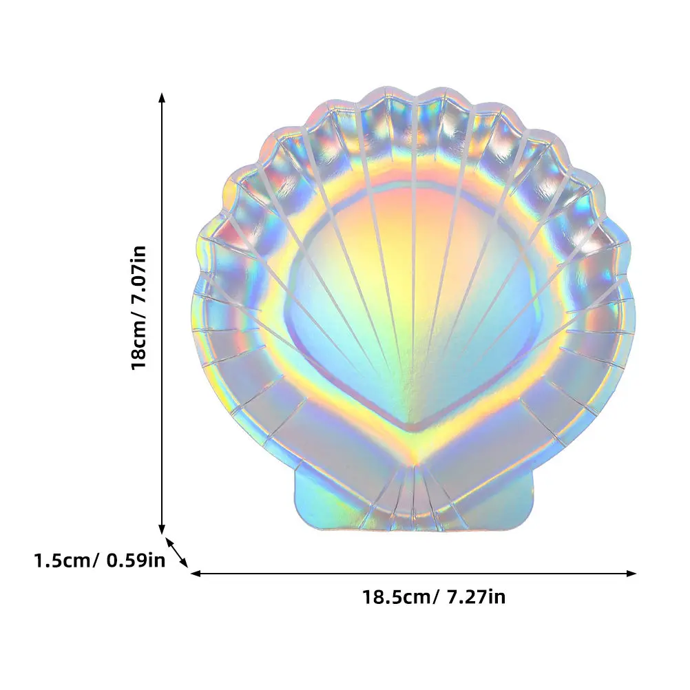 16Pcs Paper Shell Plates Mermaid Theme Disposable Party Dinnerware Iridescent Paper Serving Tray Party Tableware Snack Food