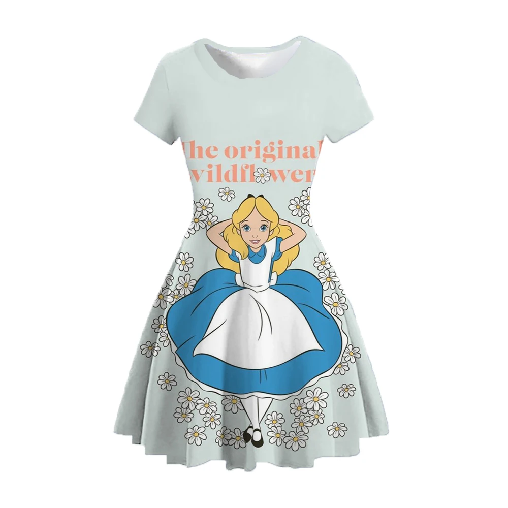 Disney children's dress Alice dream princess dress party dress Alice in Wonderland print short-sleeved puffy skirt gentle style image 2