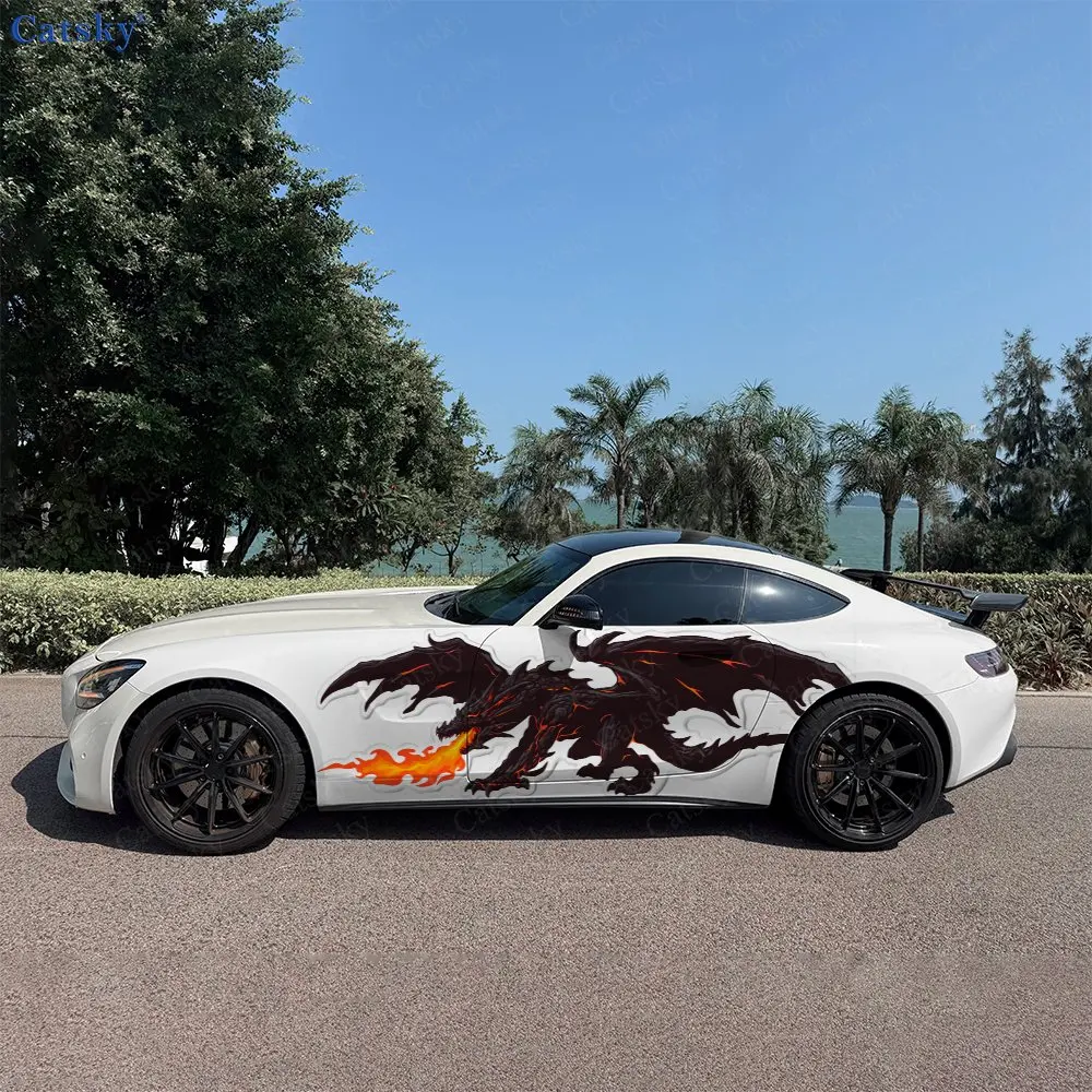 2pcs Spitfire Black Dragon Decal, Durable, Fade-Resistant, Enhance Your Vehicles Aesthetic With Bold Art Design Car Vinyl Wrap