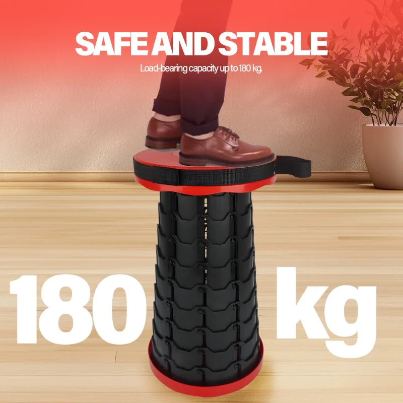 Tabouret pliant portable rouge 45×26cm, tabouret de camping robuste et pliable, siège léger et compact pour la pêche en extérieur, les voyages, le jardin, les barbecues, les pique-niques, l'intérieur et la détente à la maison