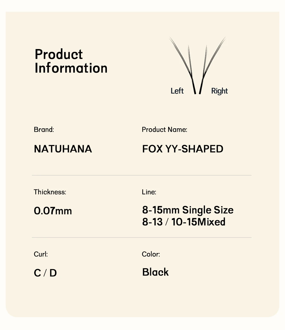 NATUHANA Fox YY-förmige Wimpernverlängerung, mattschwarz, natürlich, weich, YY-Falsche Wimpern, vorgefertigte Volumen-Fächerwimpern für Make-up-Tools – Detail 2