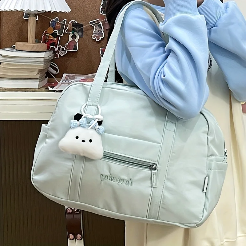Fashion Tote Bag with Cute Shoulder Plush Charm, Multi Side Pockets Front Zip Pocket Large Capacity Handbag, Travel for Women