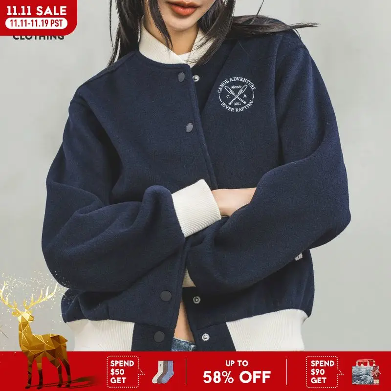

MADEN Women Baseball Jacket 2024 New Autumn Long Sleeve Loose Coat Color Blocking Embroidered Jacket Preppy Style Outerwear