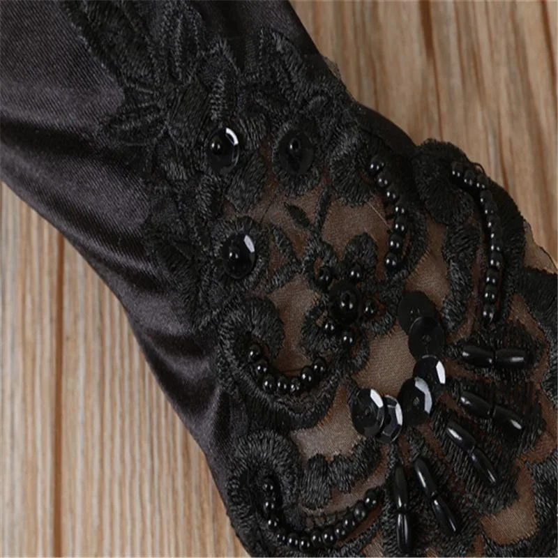 1pair Elegant Long Wedding Gloves Elbow Length Women's Fingerless Wedding Dress Applique Satin Dance