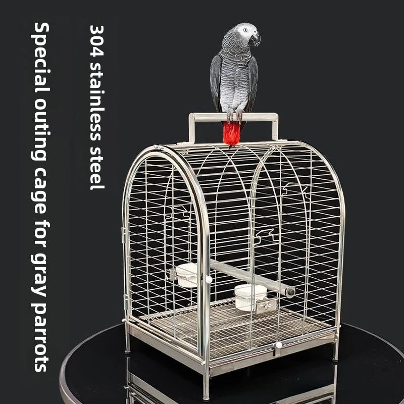 Jaula de Viaje Grande para Loros, Transportín de Lujo de Acero Inoxidable 304 para Guacamayos Grises, Jaula Portátil para Exteriores, Accesorios para Aves