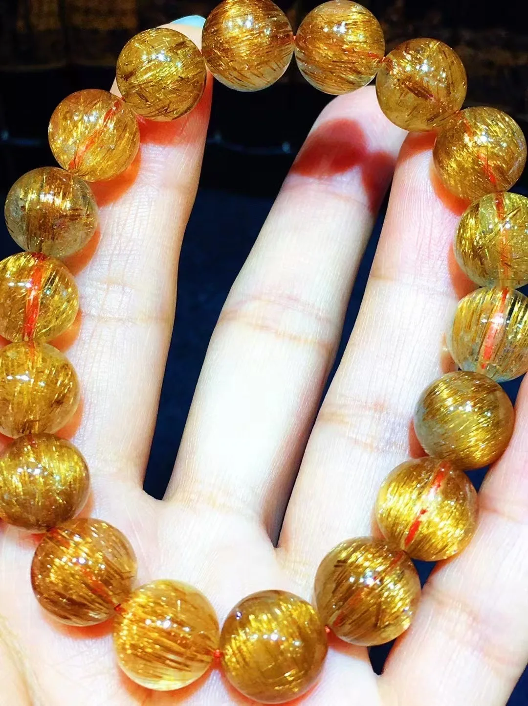 

Natural Copper Rutilated Quartz Bracelet Cat Eye 11.5mm Clear Round Beads Rutilated Women Man Bracelet AAAAA