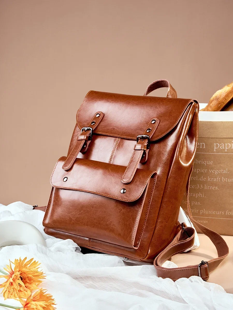 2026 Genuine Leather Backpack Retro School Bag for Teenage Girls Cowhide Large Shoulder Bag Female Travel Backpacks Computer Bag