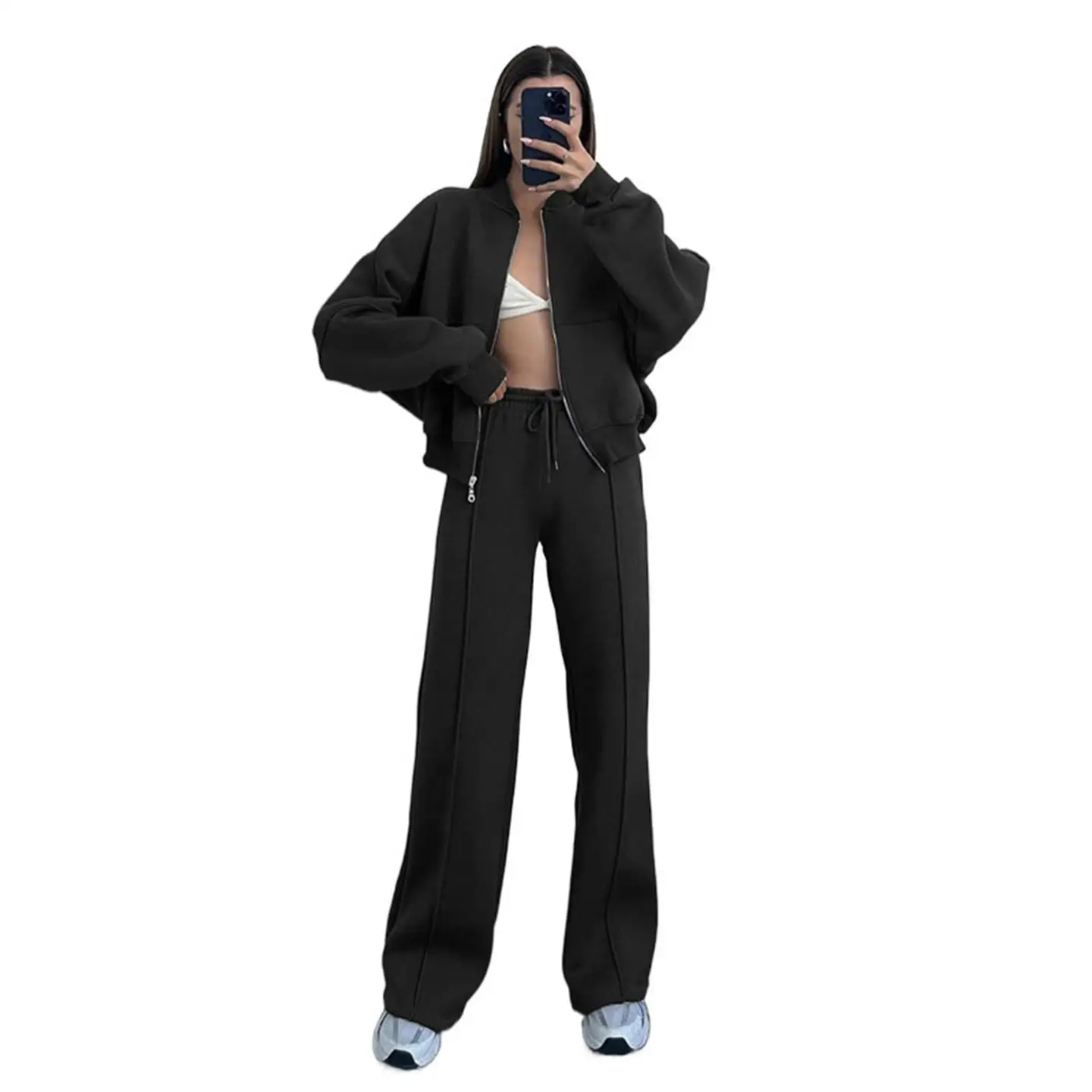 

Spring Autumn Hoodie Set Women's Faion Casual Zipper Open Cardigan Long Pants Two Piece Suit European Sle Long Sve