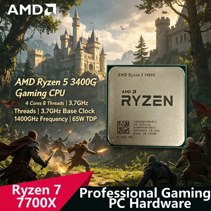 Procesador AMD Ryzen 5 3400G Desbloqueado (Tray) | 4C8T, 3.7GHz Boost, 65W TDP, Radeon IGPU, Socket AM4, Procesador para Juegos de Escritorio Económico