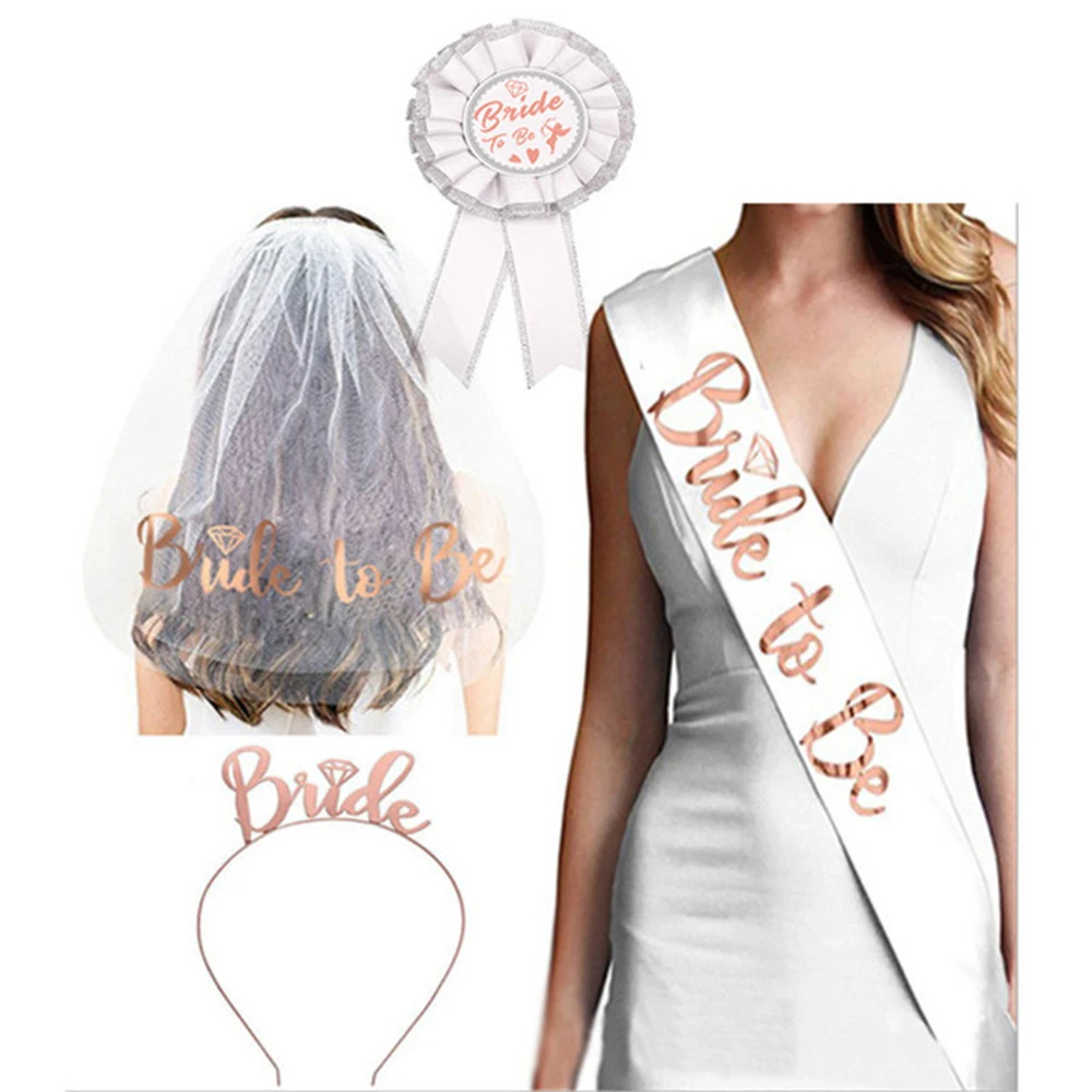 Wedding Decoration Bridal Shower Veil Team Bride To Be Satin Sash Headband Bachelorette Party Girl Hen Party Decoration