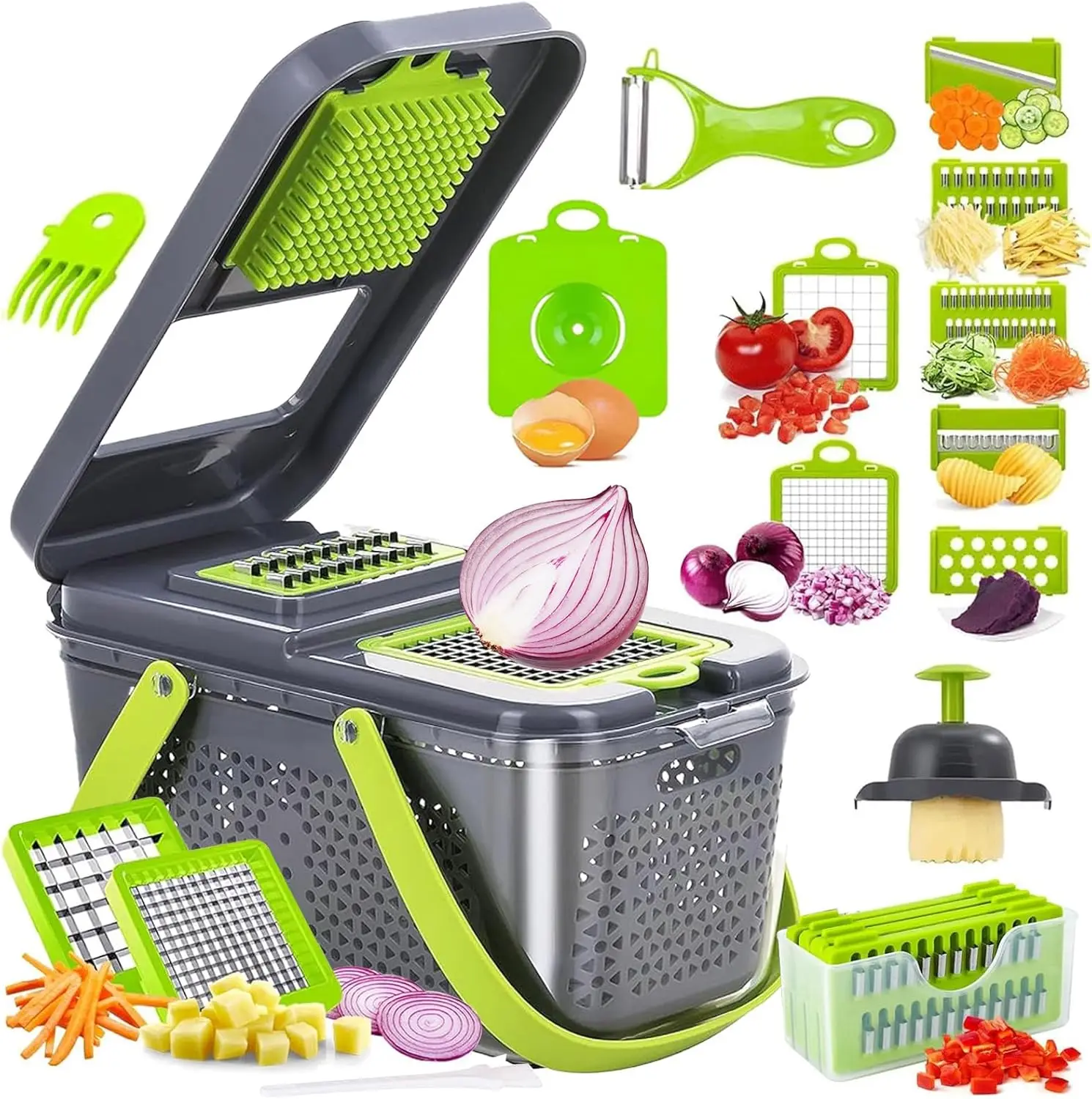 

22-in-1 Vegetable Chopper with 13 Blades & Container Multi-Functional Kitchen Helper for Slicing Tomato Potato & Fruits