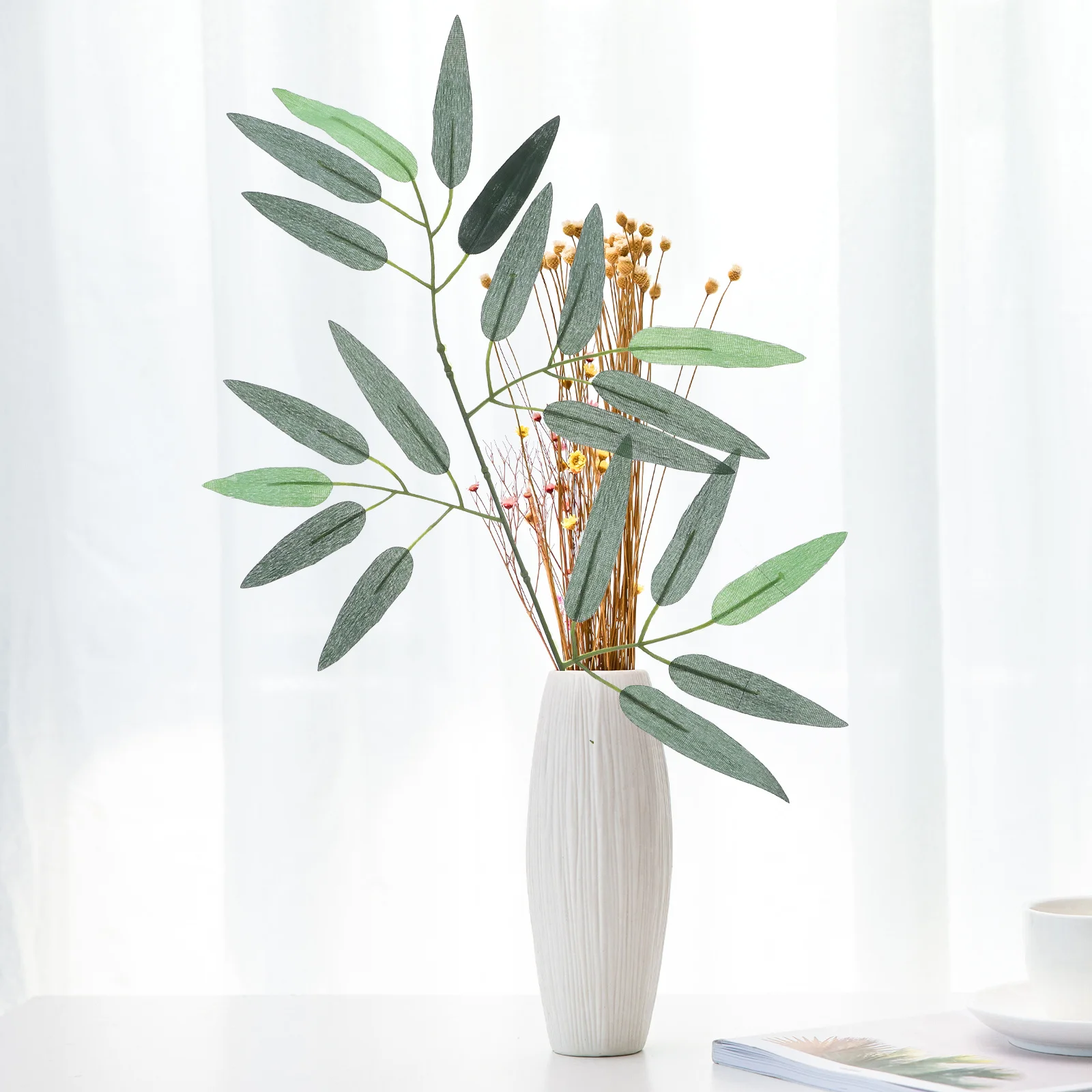 50 قطعة من أوراق الخيزران الاصطناعية الخضراء، أوراق نباتات صناعية مزخرفة واقعية للمنزل والمكتب والحديقة، مصنوعة من الخيزران المزيف