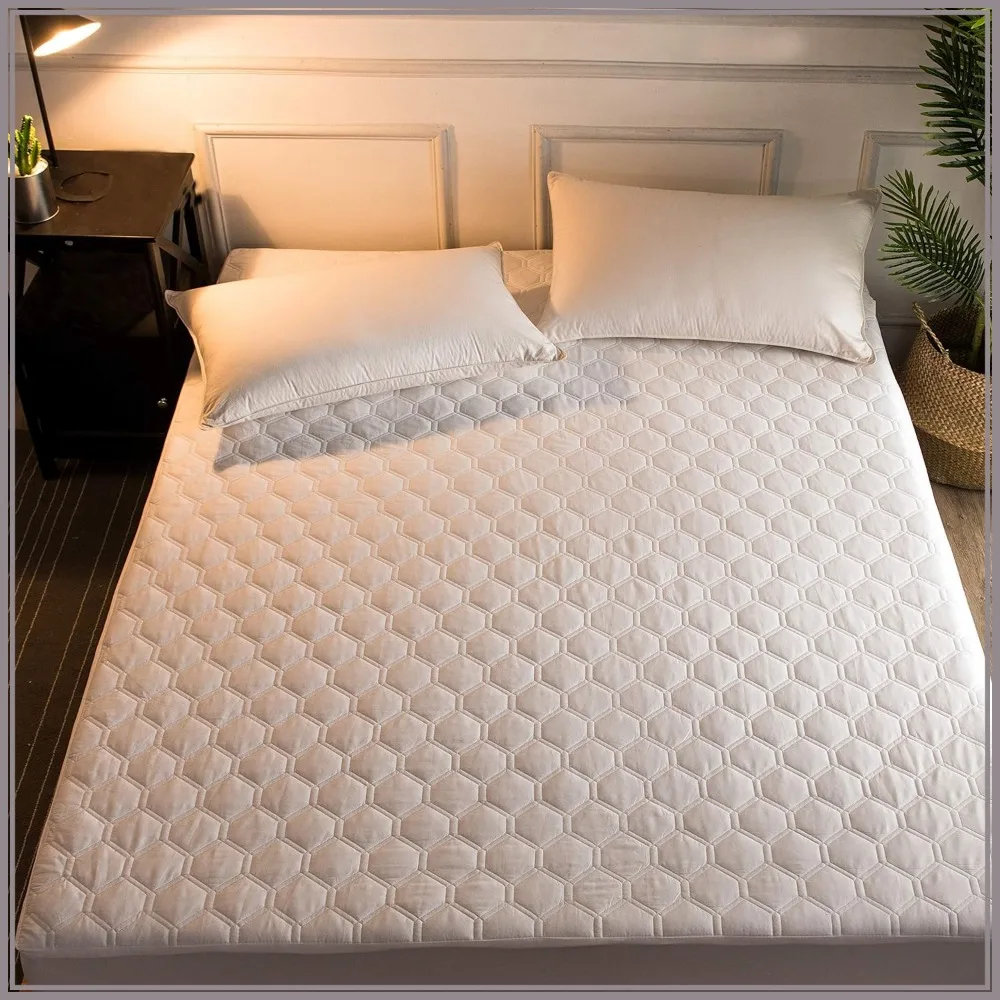

Premium Quilted Fitted Mattress Pad Protector - Natural Combed Cotton, Cooling Breathable Mattress Topper Queen