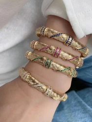 Luxury gold plated and cz micro pave multi color crystal pave bangle in daily life for women wear