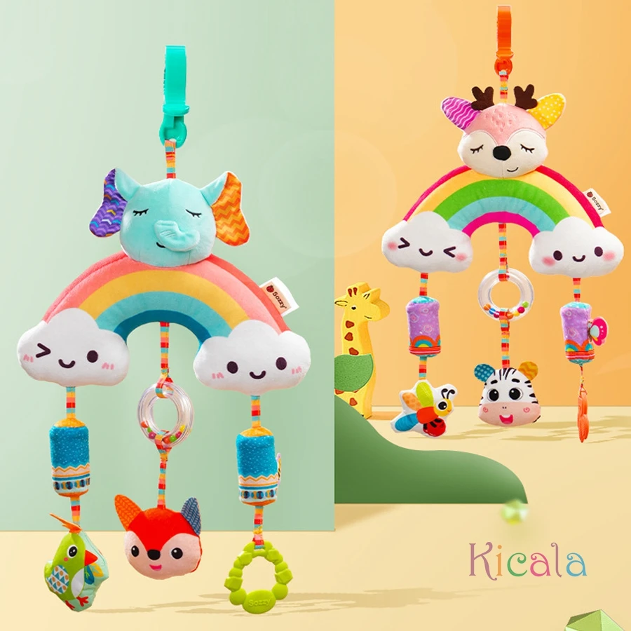 عربة أطفال بمقعد سيارة ألعاب معلقة من القطيفة جرس ملون خشخيشات حسية ناعمة للأطفال مع عضاضة هدية للطفل من عمر 0 إلى 12 شهرًا #2