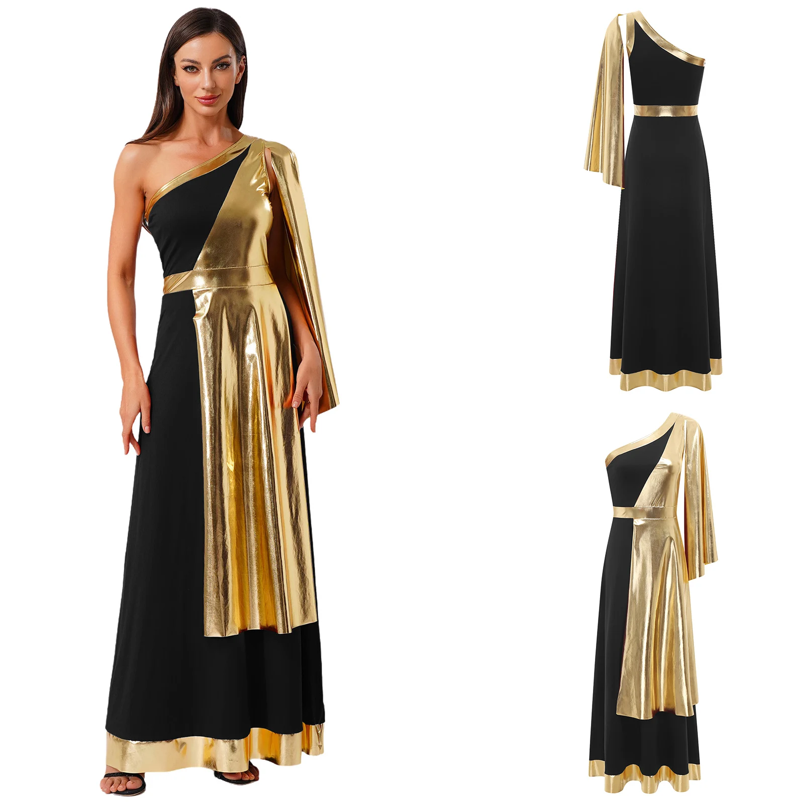 

Women Roman Preacher Priest Princess Beauty Cosplay Tunic Dress One Shoulder with Drape Sleeveless Toga Dress Halloween Festival