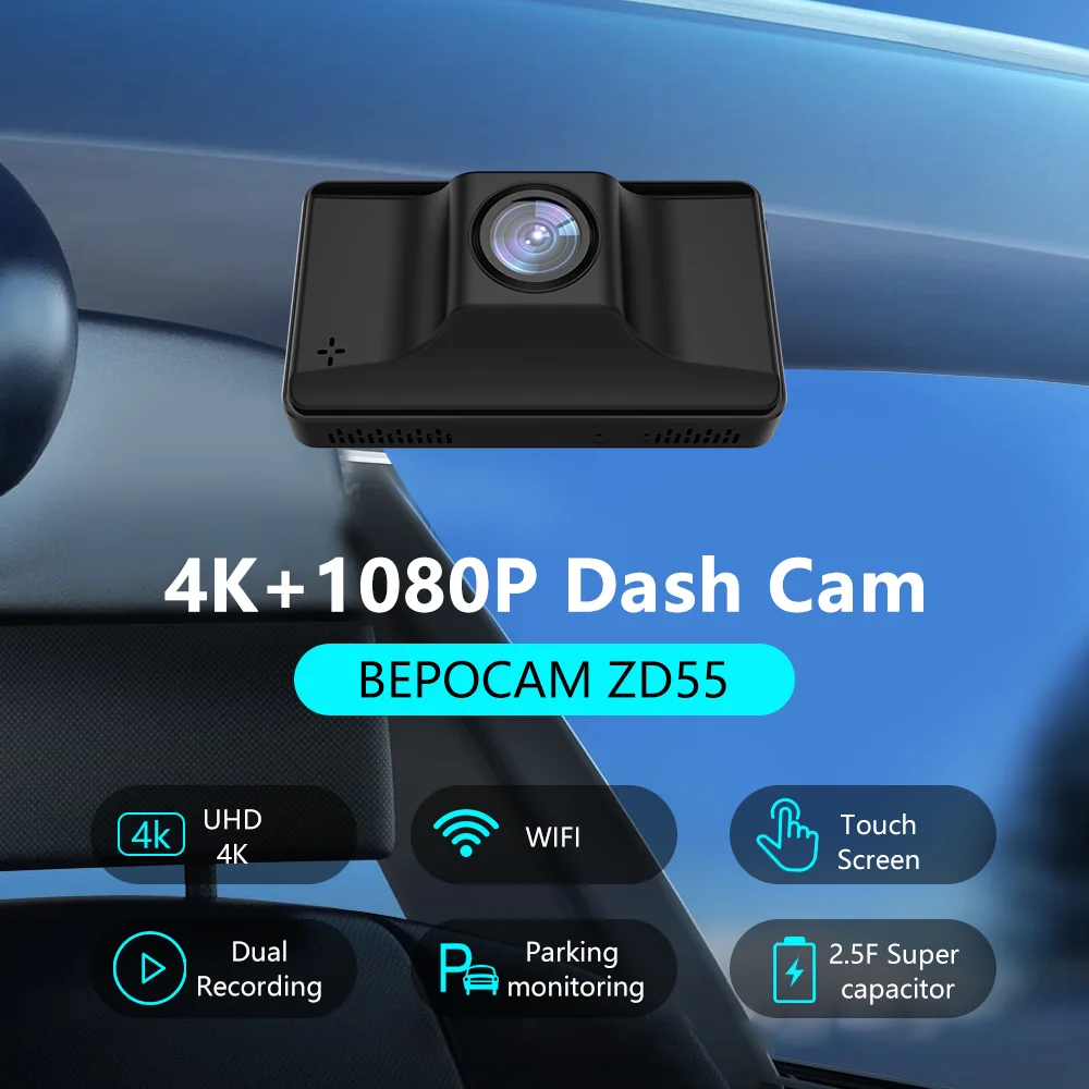 4K Wifi Touch Screen Dual Dash Cam External GPS Car DVR Front and Rear Dash Camera Video Recorder BLACK BOX 2.5F Super Capacitor