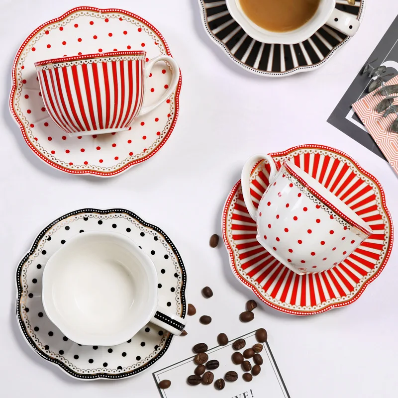 Striped Dot Ceramic Espresso Coffee Cup Tea Milk Drinking Cups with Handle Mug for Office Novelty Gift With Original Box