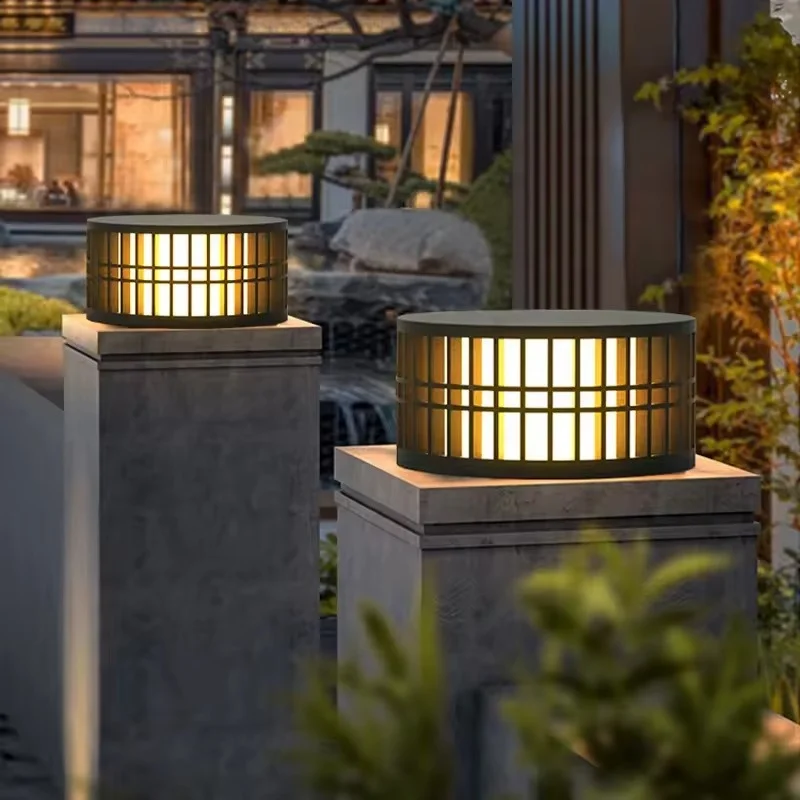 

Creative design art circular column waterproof courtyard garden wall column lamp